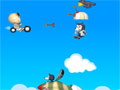 Jogo Flying Bike, seus inimigos estão te atacando pelos pára-quedas, seu objetivo é derrubar todos em poucos tiros certeiros e ganhar muitos pontos, recolhe os corações que estiver no seu caminho e tome cuidado com os pássaros que impedem que você atire em seus adversários, divirta-se!