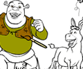 Shrek Ã© um ogro que vivia sozinho em um pantÃ¢no em uma terra chamada Duloc. Pinte Shrek, Fiona, o burro e o gato de botas em diversos cenÃ¡rios!